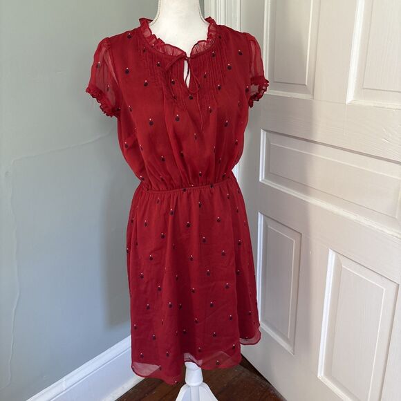 Tommy Hilfiger red V-neck dress with ruffles Cute Chiffon Size Medium - Picture 1 of 5